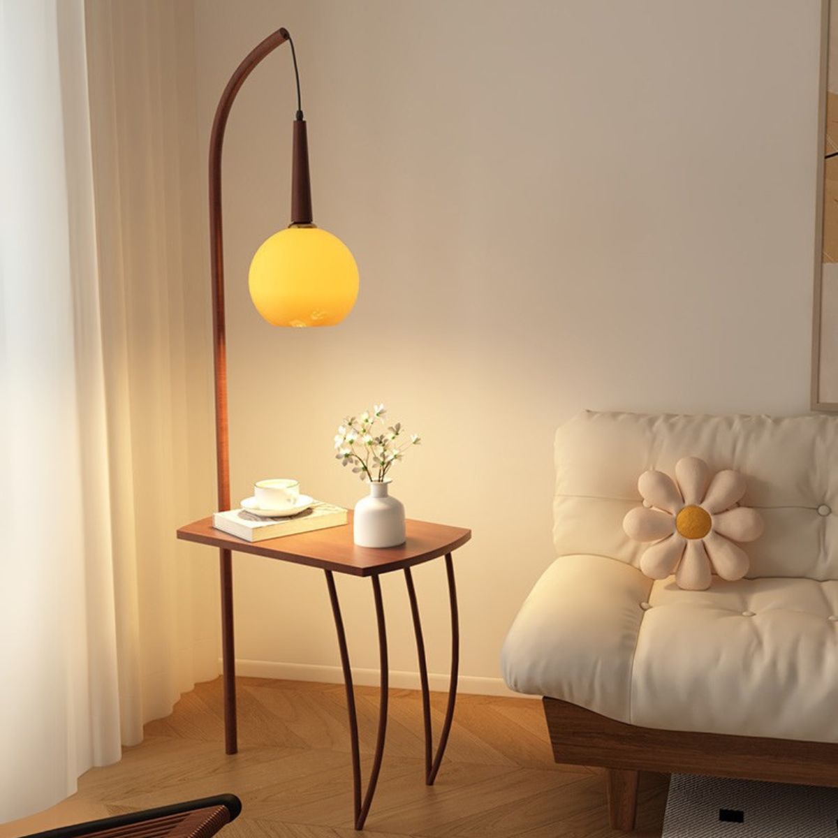 Curved Table Legs Glass Floor Lamps With Table