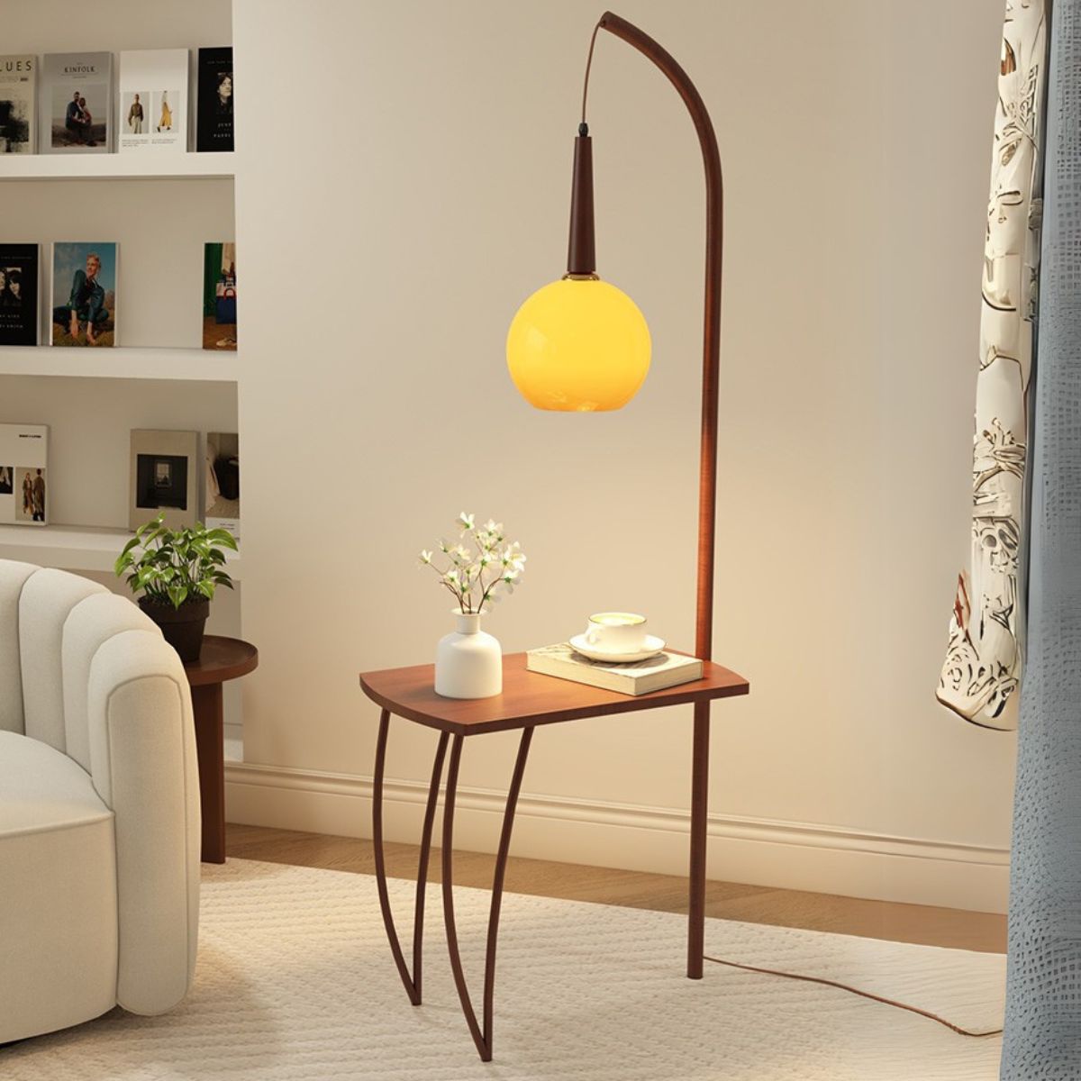 Curved Table Legs Glass Floor Lamps With Table