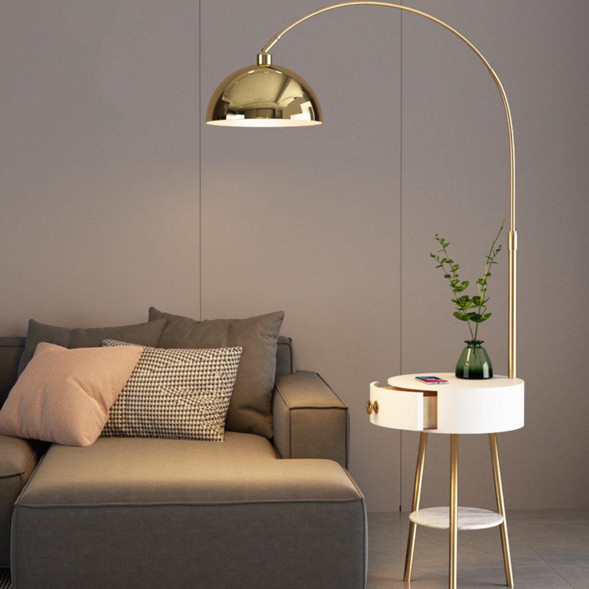 Elegant Arched Floor Lamp with Storage Table - Geelamp - Online - Shop