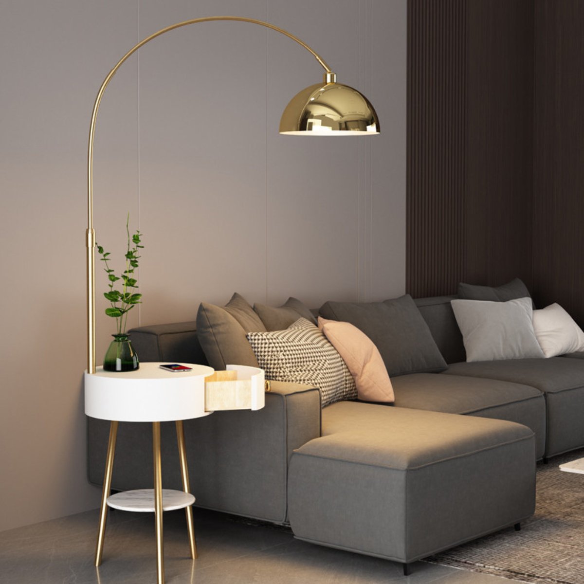 Elegant Arched Floor Lamp with Storage Table - Geelamp - Online - Shop